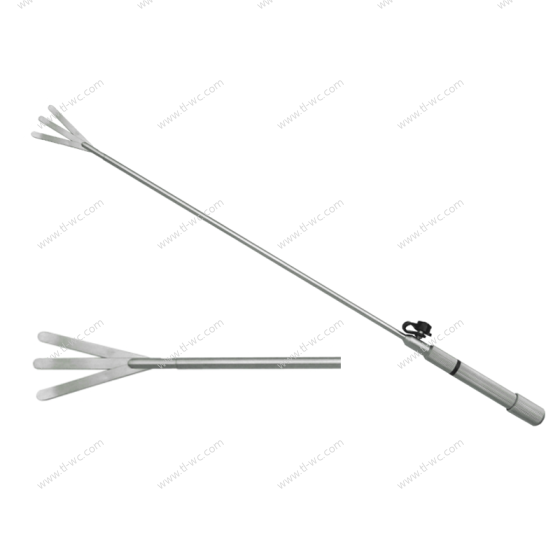 The laparoscopic surgical instrument, the sector forceps (three-leaf), can be adjusted in direction
